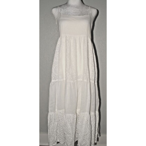 Lush Dresses & Skirts - Lush White Eyelet Maxi Dress Size M Boho Tiered Spaghetti Strap Cottagecore